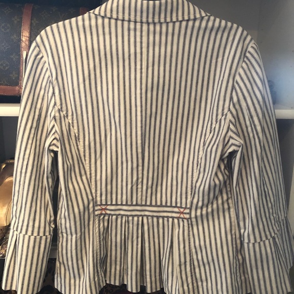 Ladies Navy Blue and White ticking Blazer - Picture 3 of 3